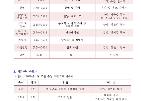 2025년 새가족 만찬